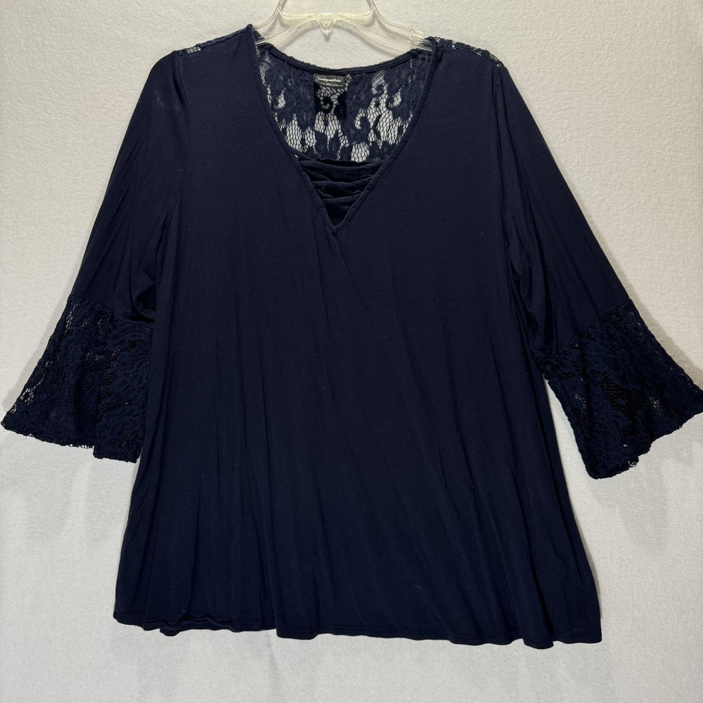 Wallpaper Blouse Womens‎ XL Lace Bell Sleeve V Neck Boho Tunic Shirt